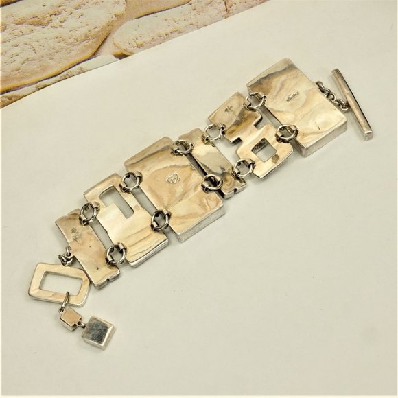 SUPER RARE HEAVY STERLING PANEL BRACELET, UNISEX GIFT, GIFT FOR MEN - Picture 3 of 13